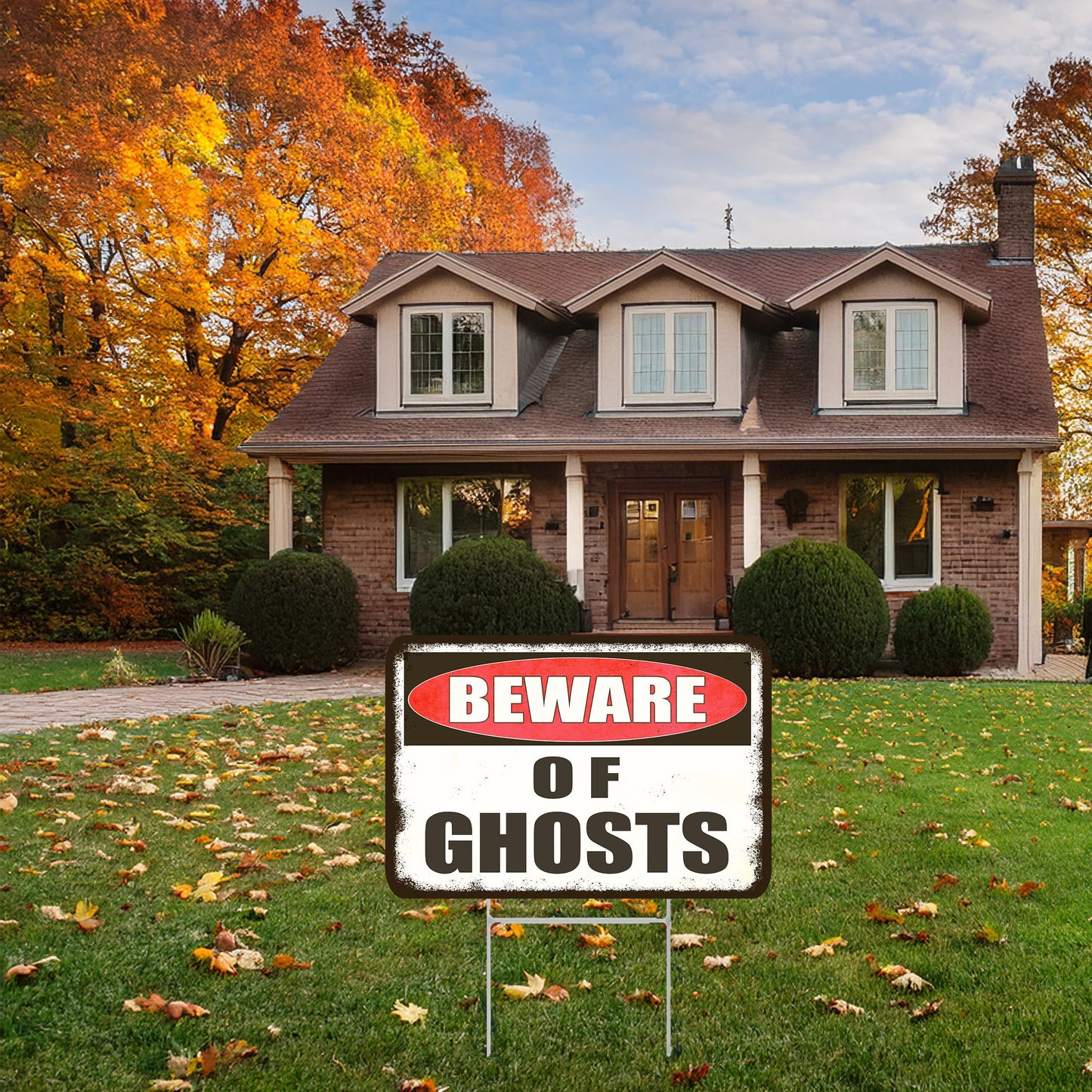 Large Beware of Ghosts Danger Keep Out Halloween Yard Sign Home Outdoor Lawn Decoration With Stakes Scary Spooky Decor 17x13 Inches (Ghosts)