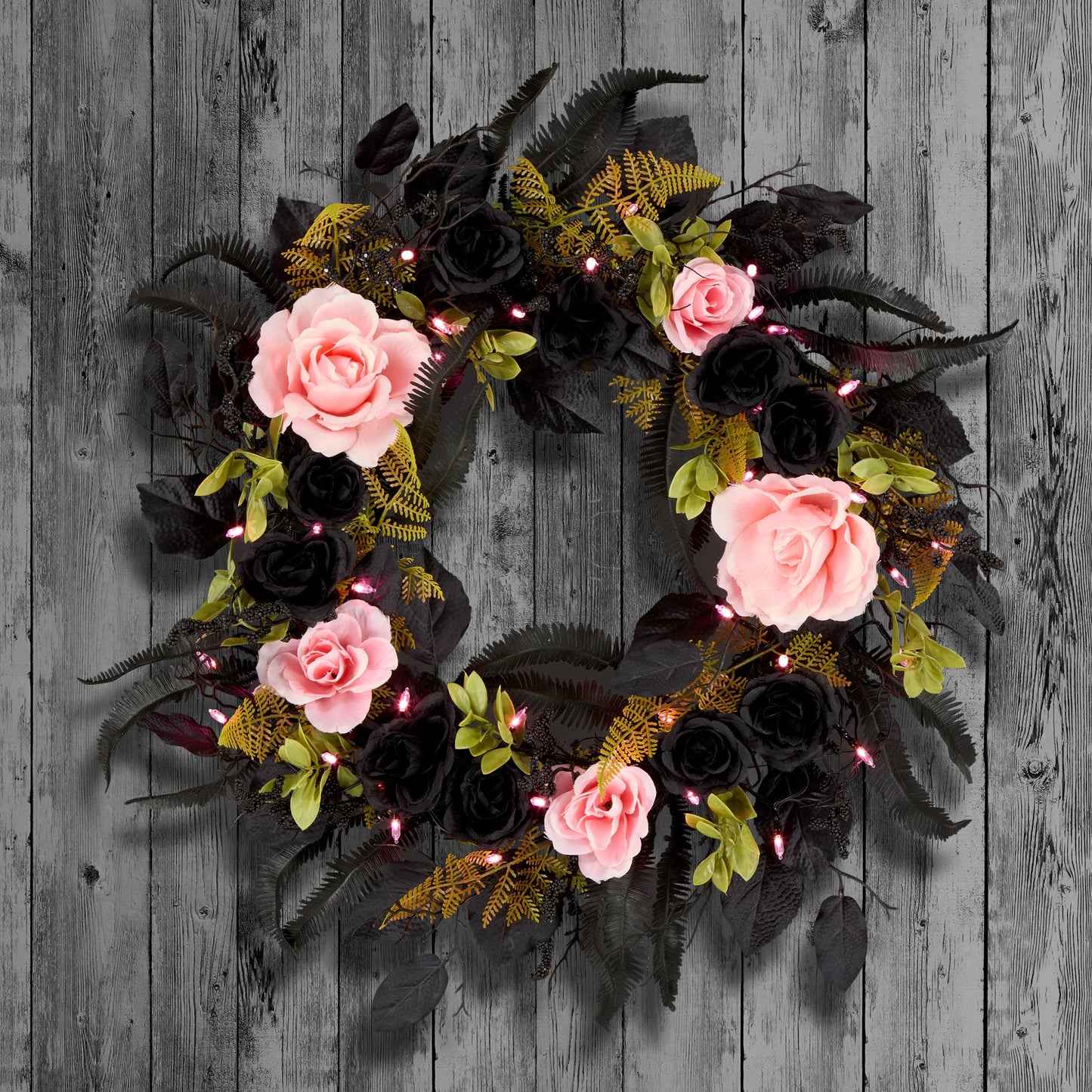 National Tree Company, 24inch Artificial Cute and Creep Halloween Wreath, 40 Pink LED Lights