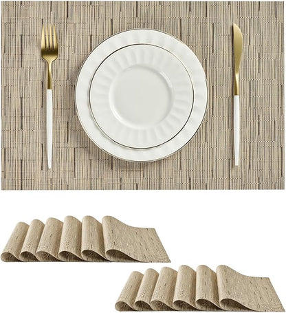 Leetaltree Light Brown Placemats Set of 24 - Heat Resistant Non-Slip Place mats for Dining Table, Washable Durable PVC Vinyl Woven Table Mats(Light Brown, 24)