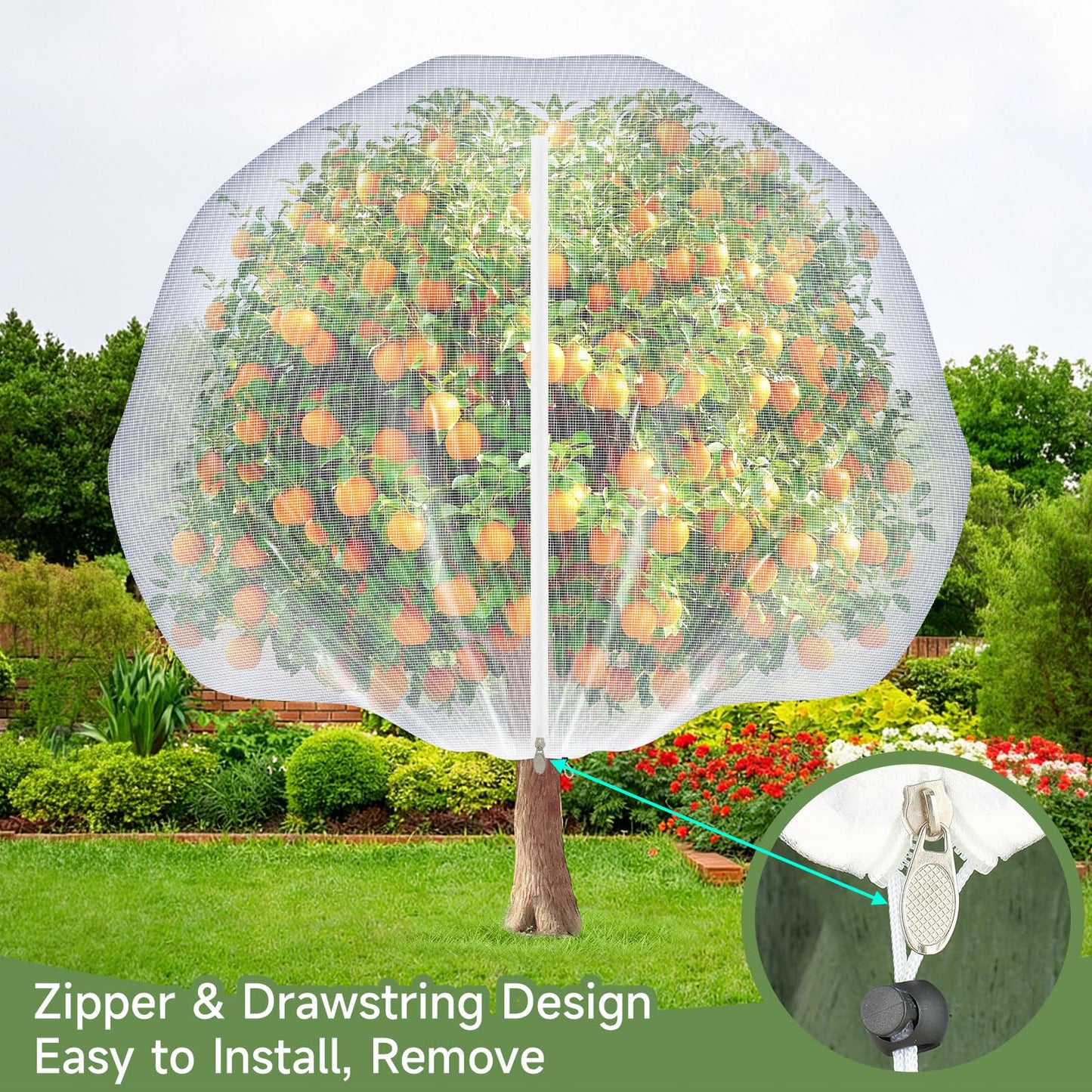 TMFsode 2Pcs Fruit Tree Netting with Zipper and Drawstring, 10Ft x 10Ft Blueberry Bush Netting, Protective Garden Mesh Covers for Tomatoes, Fruit Tree, Flowers, Vegetables