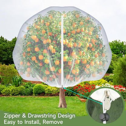 TMFsode 2 Pcs Fruit Tree Netting with Zipper and Drawstring, 8Ft x 8Ft Blueberry Bush Netting, Protective Garden Mesh Cover for Tomatoes, Fruit Tree, Flowers, Vegetables