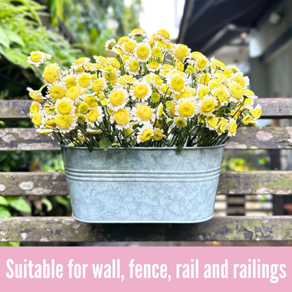 LaLaGreen Bundle- 2 Pack, 11.2 Inch + 2 Pack, 15 Inch Siver Metal Pot Hanging Window Flower Herb Boxes with Hook Modern Countryside Outdoor Bucket Garden Decor Rail Fence Home Porch Balcony Boho Style