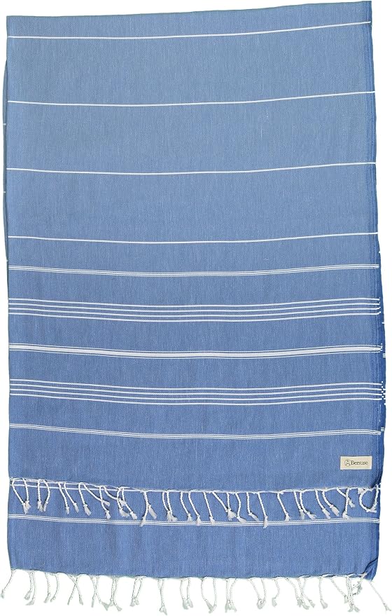 Bersuse Towels Anatolia XL Beach Blanket Throw Blanket Turkish Towel 100% Cotton Extra-Large Quick-Dry Lightweight Premium Peshtemal Towel - 61x82 Inches, Grey Blue (Set of 3)