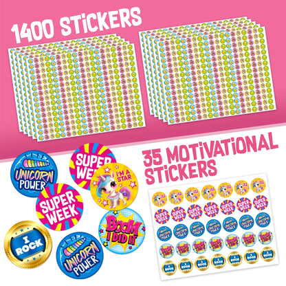 Behavior Reward System - Pad with 26 Chore Charts for Kids, 1400 Stickers to Motivate Responsibility & Good Habits (Unicorn)