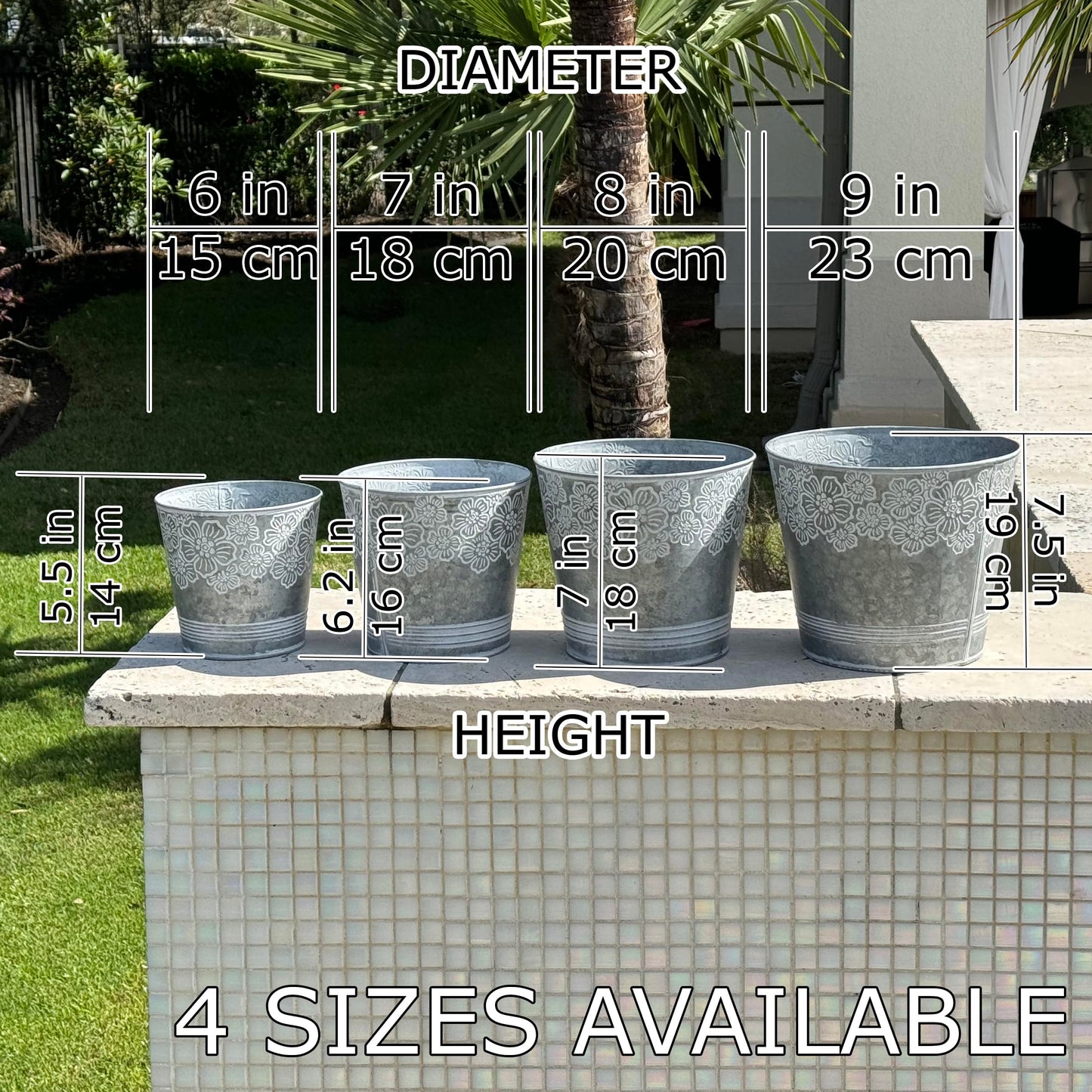 allgala Galvanized Planter Pot Indoor and Outdoor Decoration-Round Grey-3-PC-HD88314
