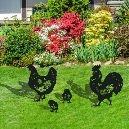 Rngmsi Metal Chicken Yard Art - 4PCS Chicken Garden Decor - Funny Garden Decorations for Yard - Cute Rooster Yard Art - Outdoor and Garden Gifts - Decorative Lawn Stakes for Men and Women