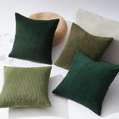 Topfinel Corduroy Throw Pillow Covers Pack of 2 Gray 16"x16" No Insert with Hidden Zipper | Decorative Cushion Covers for Fall, Halloween, Thanksgiving, Christmas Green