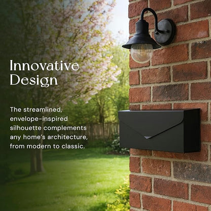 NACH Black Envelope Wall Mount Mailbox, Rust Resistant Metal Mailbox, Black Mailbox Wall Mount, Mailboxes for Outside Wall Mount, Outdoor Mailboxes, Wall Mailbox, 14.1 x 3.5 x 6 Inches, MB-6915BLK