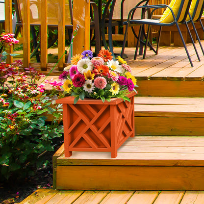 Lattice Design Planter Box - 15.5-Inch-Square Decorative Outdoor Flower or Plant Pot - Front Porch, Patio and Garden Decor by Pure Garden (Terracotta)