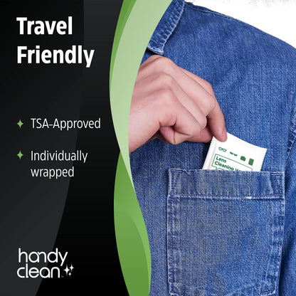 HandyClean Pre-Moistened Lens Cleaning Wipes, Eyeglass Wipes, Screen Wipes, 100 ct of 6 x 5 inches Individually Packed Lens Cleaner Wipes