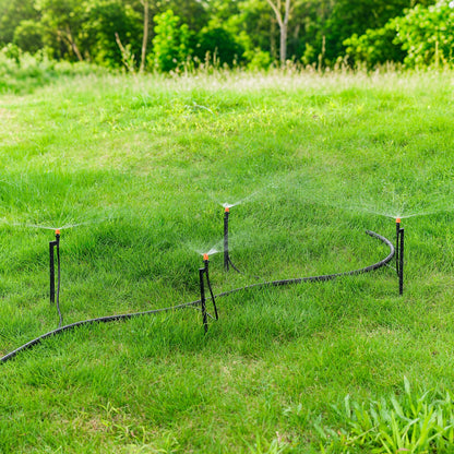 180 Degree Micro Drip Spray Emitters: 20 Set Drip Irrigation Sprinkler Heads on 12 Inch Stakes with 1/4" Tubing, Half Circle Pattern Drip Emitters for Garden Irrigation System
