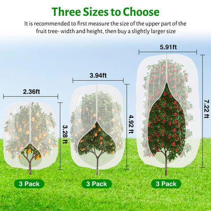 3pcs Fruit Tree Netting with Zipper and Drawstring,2.62 * 3.28 Ft Bird Garden Netting for Garden Protection,Cover for Blueberry Tomato Strawberry and Plants Protection from Insect Squirrels Birds