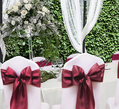 JFDYDM 50 Pack Satin Burgundy Chair Sashes Bows for Wedding Party Thanksgiving Halloween Hotel Reception Restaurant Decorations, Event Decorations