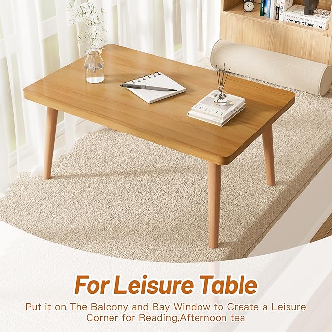 Small Coffee Table, Low Table with Solid Wood Legs, 23.6" Mini Square Accent Table Side End Table, Floor Table Desk for Sitting on The Floor, Coffee Tea Table for Living Room, Dorm, Apartment, Natural