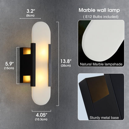 Fanyank 13.8in Alabaster Wall Sconces,Natural Marble Wall Lighting，Alabaster Wall Lamp for Bedroom Stairs, Living Room, Vanity, Hallway Bedside(Bulb Included)