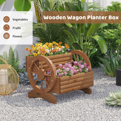 FILWH Wooden Wagon Planters for Outdoor Plants, Flower Cart, Wood Planter Boxes Outdoor, Backyard Decor, Flower Planters Outdoor with Wheels Planter for Flowers Vegetables (Brown)