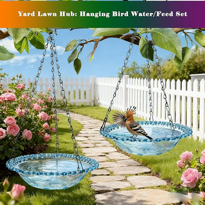 4 Pack Super Value Hanging Plastic Bird Baths and Feeders for Outdoors Bird Water Bowls and Seed Trays Set Attract Wild Birds Garden Yard Decor Gift (4 Pack Blue)