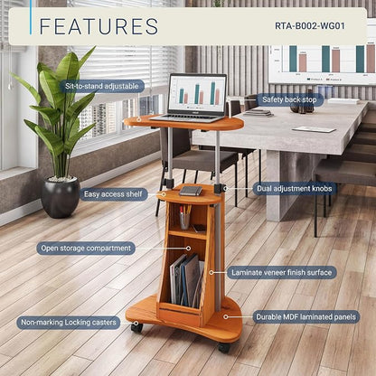 Adjustable Height Laptop Cart With Storage. Color: Woodgrain