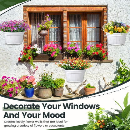 Layhit 6 Pcs Wall Hanging Planters Outdoor Pot Planter Wine Barrel Planter Distressed Oak Thickened Plastic Water Storage Flower Pots for Flower Indoor Outdoor(10 Inches,White)