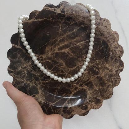 SAIDKOCC Marble Tray Round Scalloped Tray Small Serving Platter for Counter, Bathroom, Kitchen, Nightstand, Jewelry Ring Dish Holder (Coffee Net)