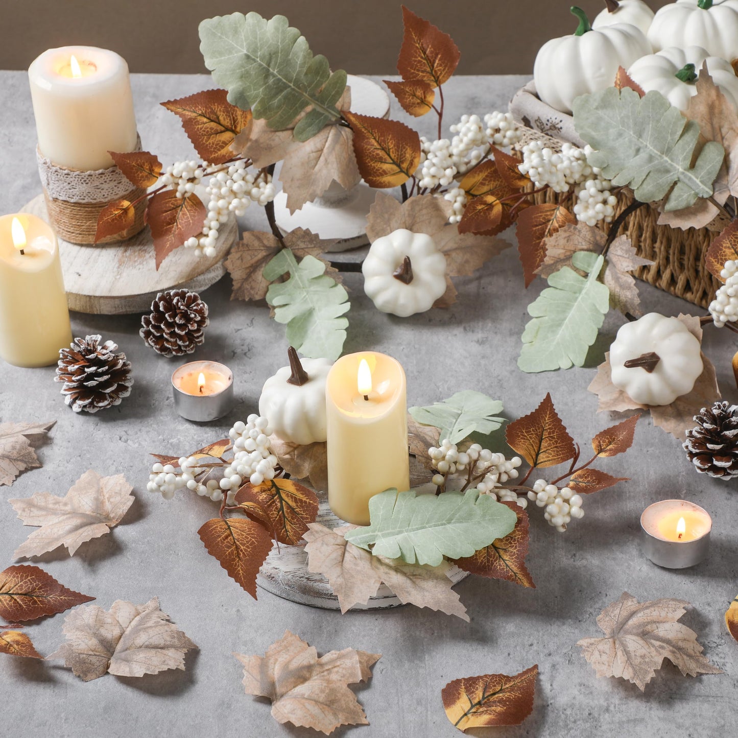 Qinyoung 4 Pieces Thanksgiving Fall Candle Rings Center Fall Candle Rings Wreath Thanksgiving Autumn Decorative Artificial Maple Leaf Holder for Centerpiece Festival Party Decoration