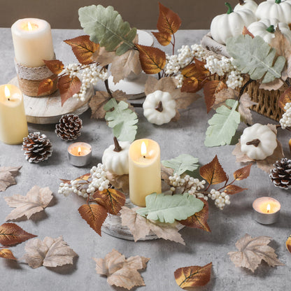 Qinyoung 4 Pieces Thanksgiving Fall Candle Rings Center Fall Candle Rings Wreath Thanksgiving Autumn Decorative Artificial Maple Leaf Holder for Centerpiece Festival Party Decoration