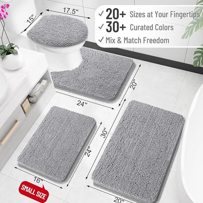 OLANLY Large Bathroom Rugs 47x32, Extra Soft Absorbent Chenille Bath Rugs, Rubber Backing Quick Dry, Machine Washable Bath Mats for Bathroom Floor, Tub and Shower, Home Decor Accessories, Grey