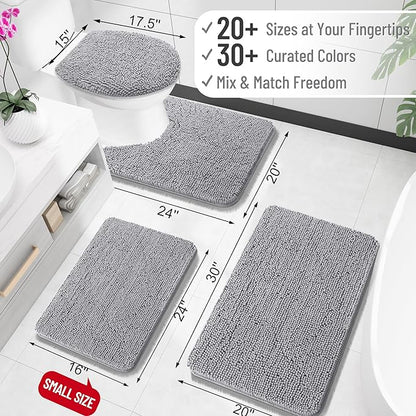 OLANLY Bathroom Runner Rugs 47x17, Extra Soft Absorbent Chenille Bath Rugs, Rubber Backing Quick Dry, Machine Washable Long Bath Mats for Bathroom Floor, Tub and Shower, Home Decor Accessories, Grey