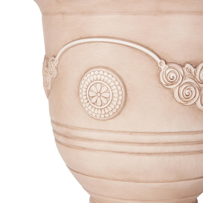 Christopher Knight Home Rewol Round Concrete Planter Set of 2, 2 Pack Garden Flower Pot with Drainage Hole, Floral Relif Patio Urn Planter for Outdoor Plants, Outdoor Planter Box, No Assembly, Beige