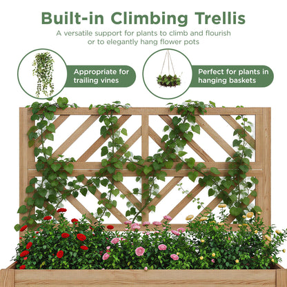 Vabches Wooden Elevated Raised Garden Bed with Trellis,47x24x55 in Planter Box with Legs and Storage Shelf,FreeStanding Gardening Planter for Flower Herb Vegetable Fruit Climbing Vines