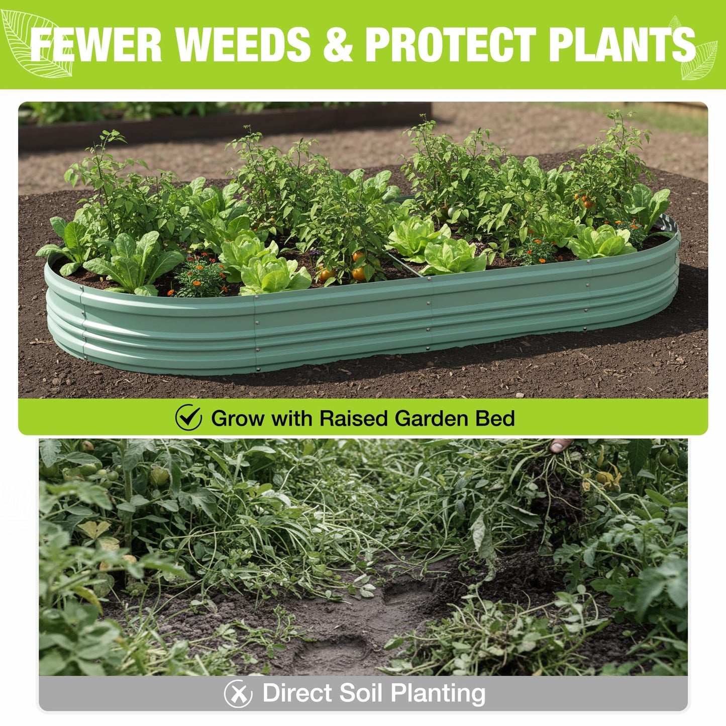 WORKPRO 2PK 8x4x1ft Outdoor Galvanized Raised Garden Bed, Easy Assembly Planter Raised Beds for Vegetable, Flowers, Herbs, Light Green