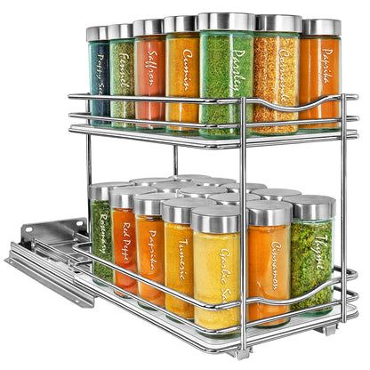 LYNK PROFESSIONAL® Pull Out Spice Organization for Cabinets - 6-3/8 inch Wide – Spice Rack for Inside Cabinets, Slide Out Spice Rack Organizer for cabinet – Pull Out Spice Rack, Sliding 2 Tier Chrome