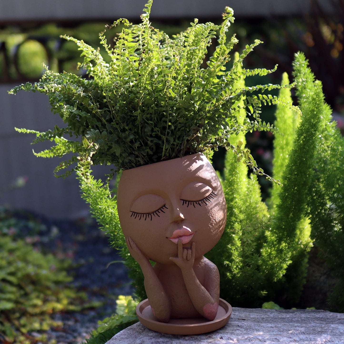 Dolkgy Face Flower Pots Head Planter, Cute Resin Planters for Indoor Outdoor Plants, Macetas para Plantas Funny Head Plant Pot