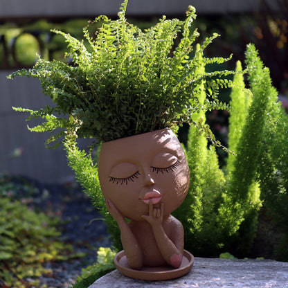 Dolkgy Face Flower Pots Head Planter, Cute Resin Planters for Indoor Outdoor Plants, Macetas para Plantas Funny Head Plant Pot