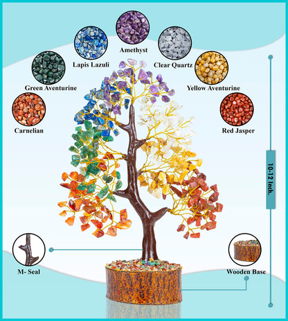 Crocon® Seven Chakra Crystal Tree of Life with Bracelet & 2 Pendants, Feng Shui Bonsai Decor Healing Crystals Spiritual Gifts for Cute Home Room & Desk Decor, Gifts for Women, Mom, Friend Her & Sister
