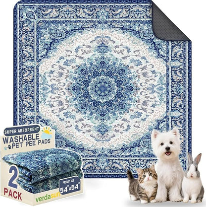 Washable Pee Pads for Dogs, Reusable Puppy Potty Training Pads, Ultra-Absorbent Thick Waterproof Leak-Proof Non-Slip Pads & Mat for Crate, Playpen, Floor, Whelping & Housebreaking , 2 Pack 54"x54"