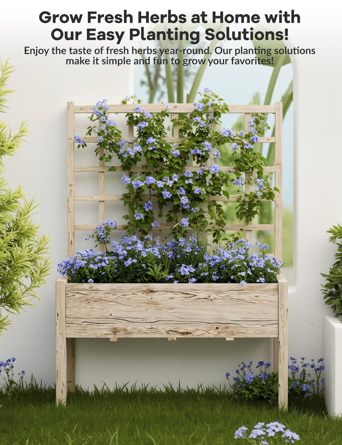 Elevated Garden Planter with Trellis - Tall Raised Bed with Legs for Climbing Vines, Vegetables & Flowers - Perfect for Patio, Balcony or Backyard, 46"x23"x65"