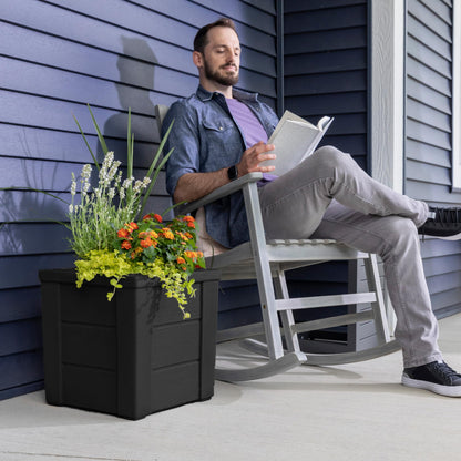 Step2 Lakewood Planter Box™ 2-Pack, Planters for Indoor or Outdoor Plants, Gardening and Flower Pot for Patio or Porch, Durable Plastic, Black