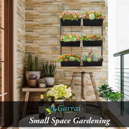 Garraí Vertical Garden Wall Planter. Ideal Indoor or Outdoor Container Gardening. Includes 6 Removable Pots and Wall Mounted Metal Frame. Self Draining Garden for Vegetables, Flowers or Herbs.