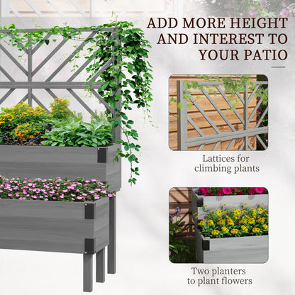 Outsunny 2-Tier Raised Garden Bed with Trellis, Wooden Elevated Planter Box with Drainage Holes, Liners, Metal Corners, Trellis Planter for Climbing Plants, Flowers, Herbs, 42.5" x 25.5" x 55", Gray
