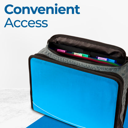 Case-it Mighty Zip Tab Zipper Binder, 3" O-Ring with 5-Color tabbes, Expanding File Folder and Shoulder Strap and Handle, D-146-Denim Blue