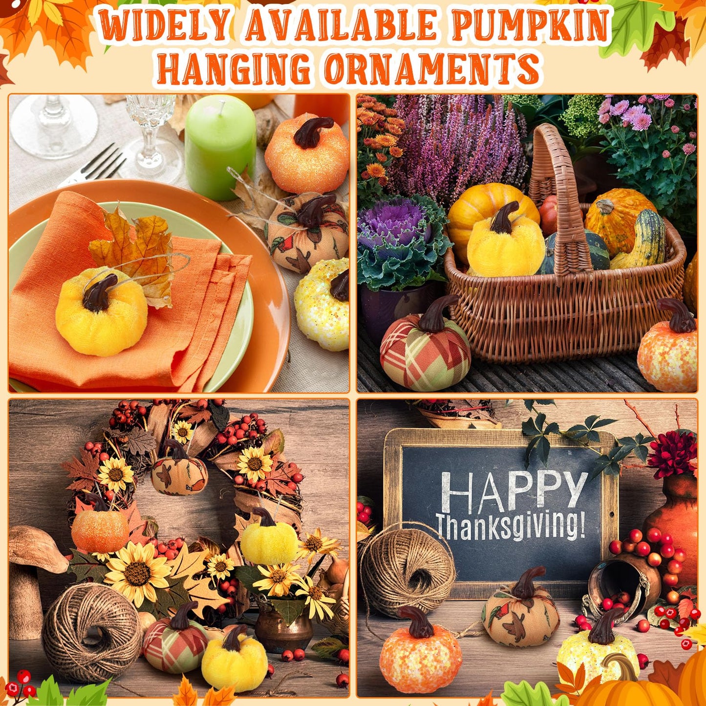 Leinuosen 49 Pcs Thanksgiving Fall Tree Ornaments Thanksgiving Pumpkin Hanging Ornaments Autumn Fabric Pumpkin for Farmhouse Harvest Christmas Party(Classic)