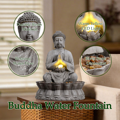 Tolevoit Outdoor Water Fountains Seated Buddha Lotus Help Meditation, Relaxation, and Tranquility with Warm LED Lights Fit Yard, Garden, Lawn