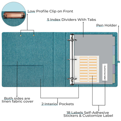 EYROZILL 3 Ring Binder 2 Inch, Binder for Letter Size (11" x 8.5") with 5 Tab Dividers, File Folder Labels and Low Profile Clipboards, Lavender Blue