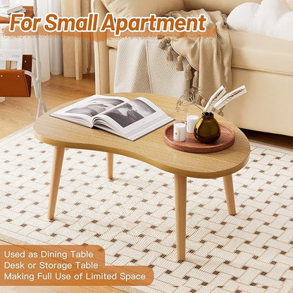 Small Coffee Table, Low Table with Solid Wood Legs, 23.6" Mini Mango Accent Table Side End Table, Floor Table Desk for Sitting on The Floor, Coffee Tea Table for Living Room, Dorm, Apartment, Natural