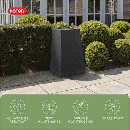 Keter Stone Tapered Planter Set of 2, Tall 26.4‑Inch Resin Outdoor Flower Pots with Stone‑Look Finish and 12.2‑Gallon Capacity, Graphite