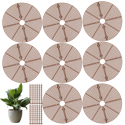 TAICHEUT 8 Pcs Plant Pot Grid, 11.8 inch Brown Plant Pot Cover, Indoor Planter Protector with 64 Deep Stakes for Dogs Cats Digging Stopper
