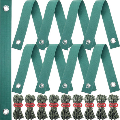 Sintuff 9 Set Heavy Duty Tree Stake Kit 15.75 Inches/ 40 cm Tree Straps for Staking and 13.12 ft/ 4 m Dock Lines Rope for Support Anchoring Home Leaning Plant Straightening Garden Tent(Green)