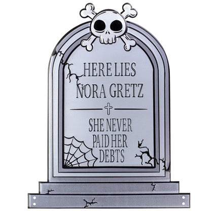 3-D Metal Halloween Ghost XL 17" Tombstone w Stakes - RIP Nora Gretz- Durable, Rustproof, UV Raised Printing- Upgrade Your Haunted House Mansion w Cemetery Lawn Decor- No More Flimsy Foam Graveyards