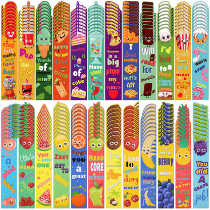Geyee 216 Pcs Fruit Scented Bookmarks Scratch and Sniff Bookmarks Fun Classroom Smelly Bulk for Kids Students Teens School, 24 Styles